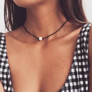Womens Preppy Leather Cord Jewelry Pearl Necklace